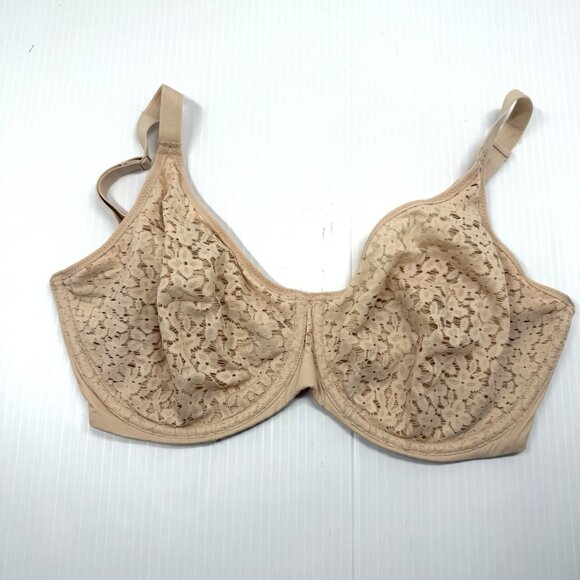 Chantelle Lace Underwire Bra 32F Beige Full Cup Supportive Unlined Floral Sheer - Picture 1 of 7